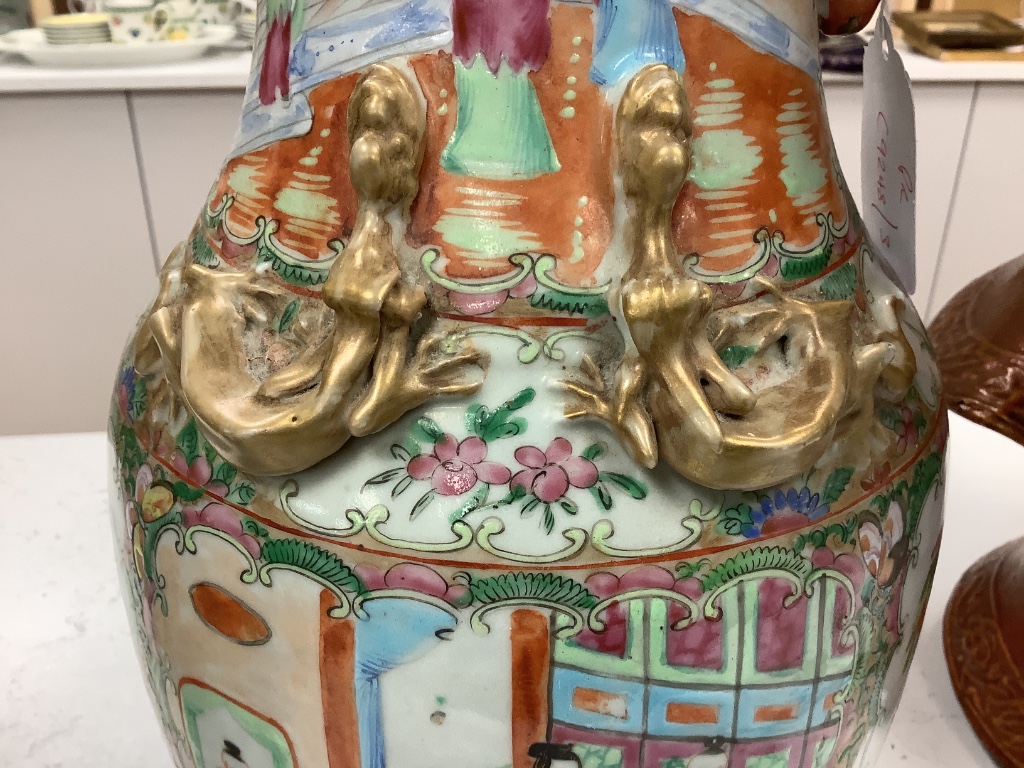 A pair of late 19th century Chinese famille rose vases, height 36cm